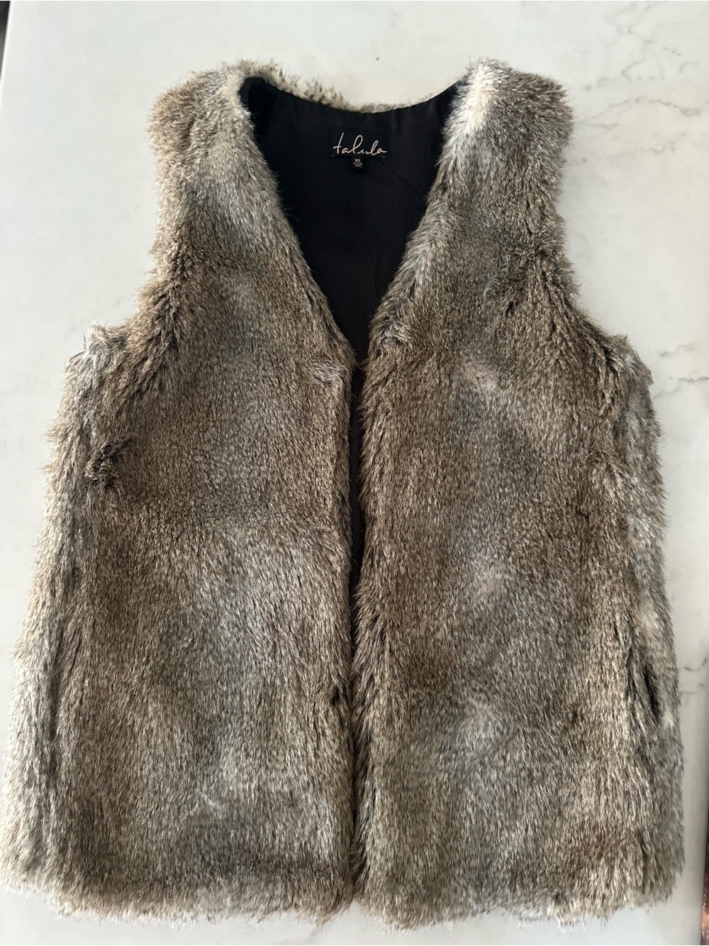 Talula Faux Fur Vest in Taupe Beige - Size XS